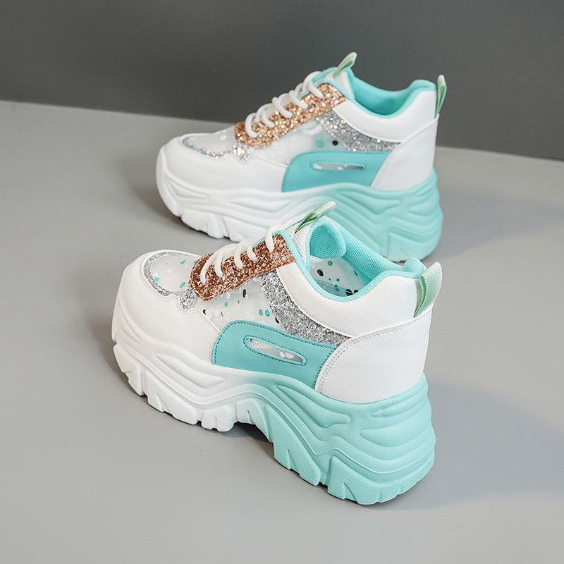 Damen Chunky Sneakers mit glitzernden Akzenten und atmungsaktiver Obermaterialstruktur R&B