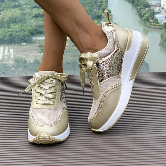 Damen modische Sneakers mit atmungsaktivem Obermaterial und eleganten Glitzerakzenten R&B