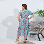 Damen Midikleid mit floralen Rüschendetails und elastischem Taillenbund R&B