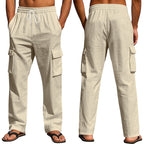 Herren nan lockere Leinen-Cargohose mit elastischem Tunnelzugbund und aufgesetzten Klappentaschen R&B