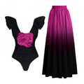 Damen Badeanzug mit elegantem Wickeldetail und langem, ombrefarbigem Rock R&B