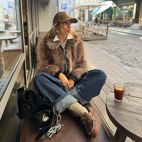 Damen Kunstpelzjacke im modernen Cropped-Stil R&B