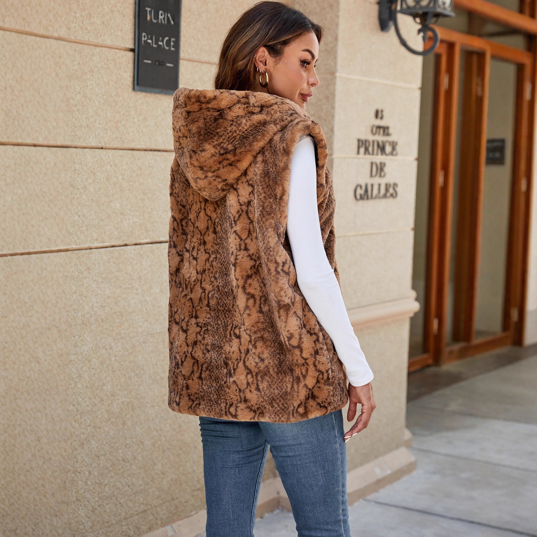 Damen Fleece-Weste mit animalistischem Muster R&B