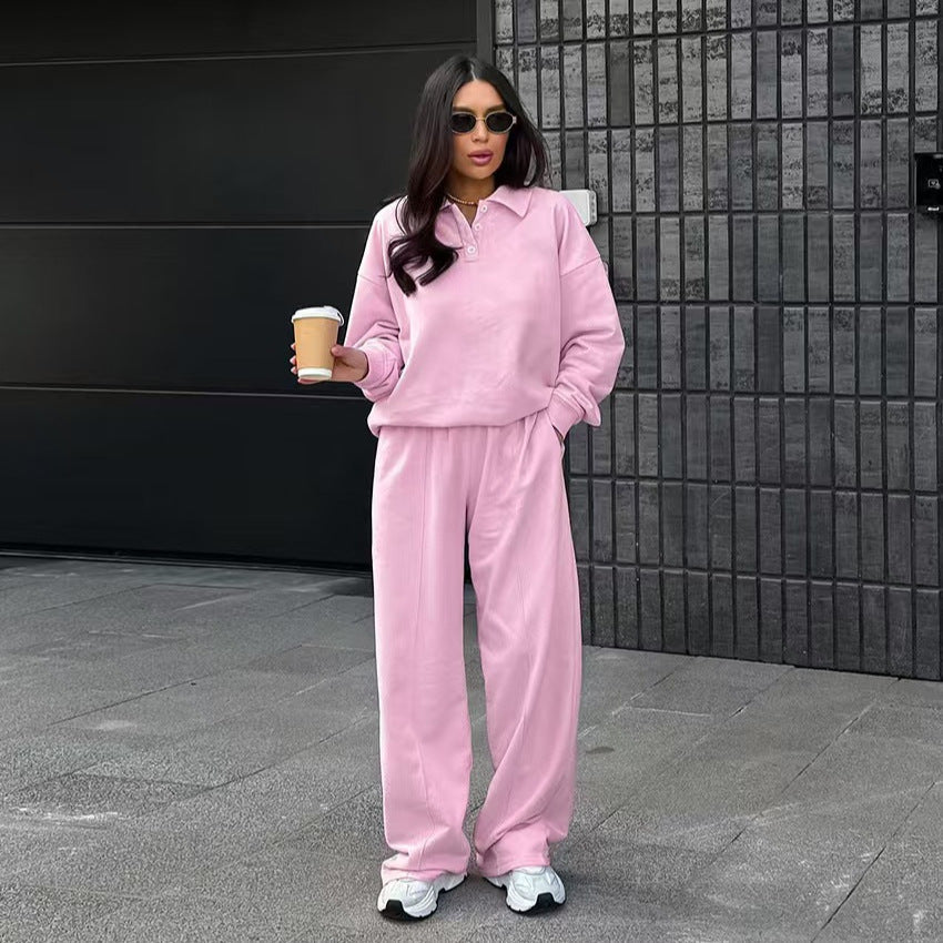 Damen lässiges Sweat-outfit mit lockerer Passform und Polokragen R&B