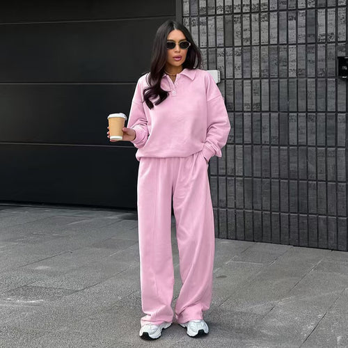 Damen lässiges Sweat-outfit mit lockerer Passform und Polokragen R&B