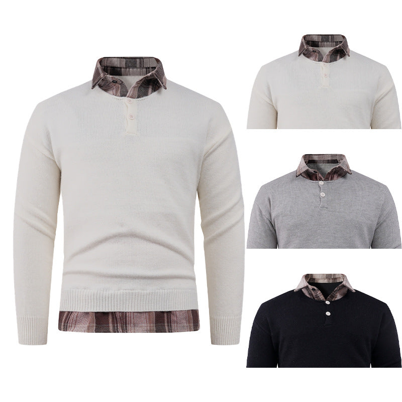 Herren Pullover mit integriertem Hemdkragen und Knopfdetails R&B