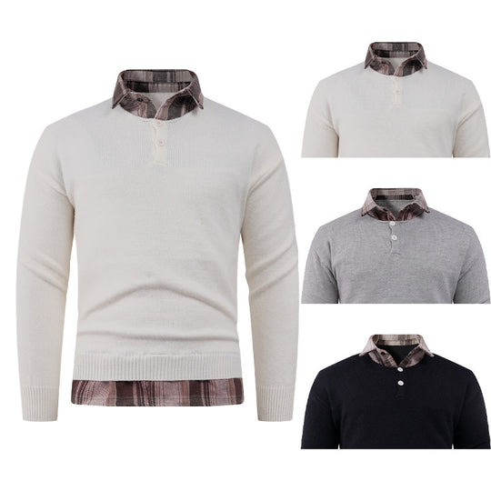 Herren Pullover mit integriertem Hemdkragen und Knopfdetails R&B