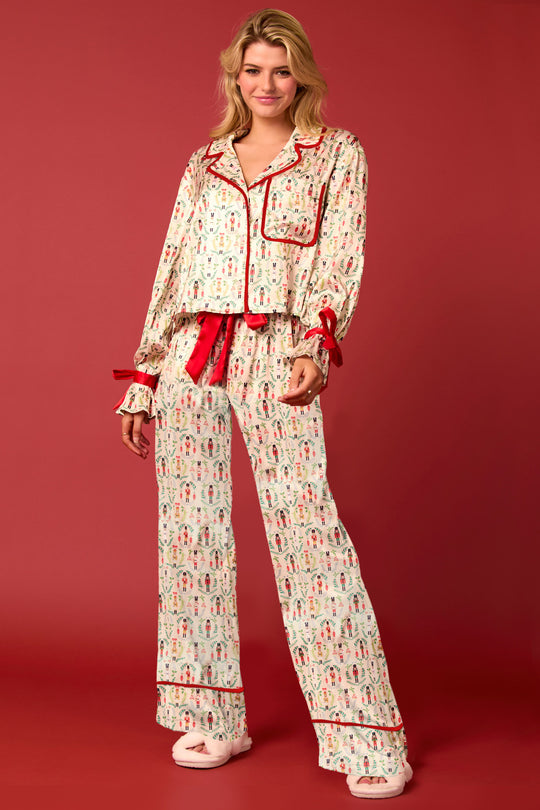 Damen luxuriöses Satin-Pyjama-Set mit niedlichem Nutcracker-Motiv R&B