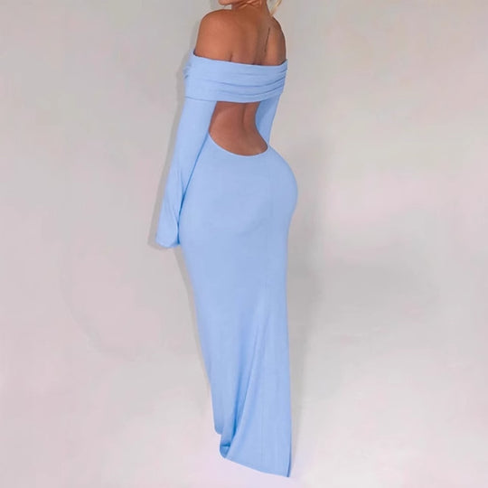 Damen Off-Shoulder Maxikleid mit kreativen Cut-Out-Details und figurbetontem Design R&B