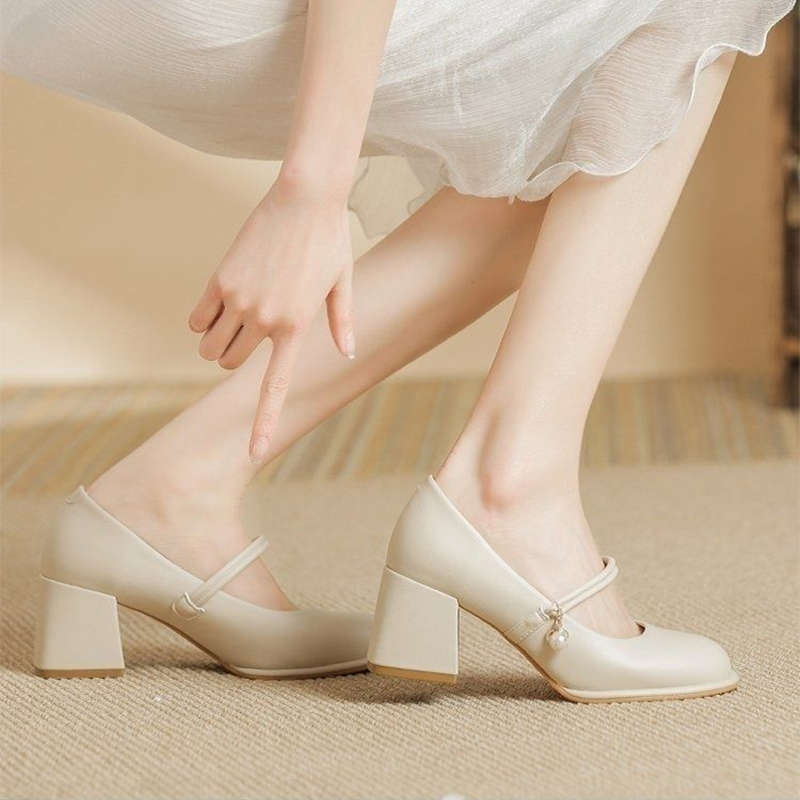 Damen Modische Mary-Jane High Heels mit eleganter Perlen-Details R&B