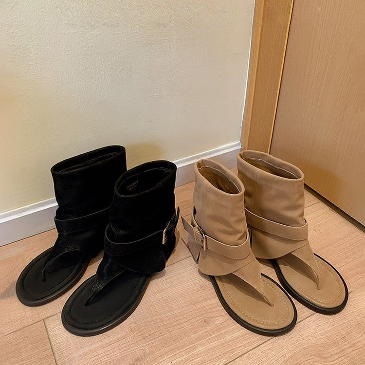 Damen modische Zehentrenner-Stiefeletten mit breitem Riemen und elegantem Schnallenverschluss R&B