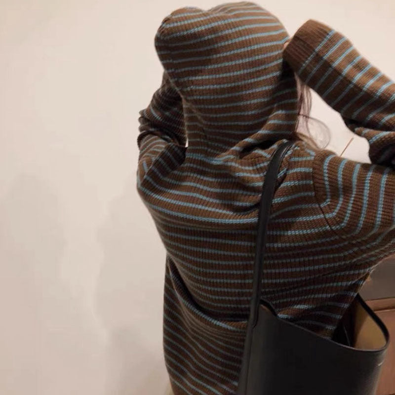 Damen Gemütlicher Kapuzenpullover mit Streifenmuster R&B