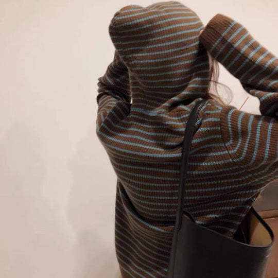 Damen Gemütlicher Kapuzenpullover mit Streifenmuster R&B