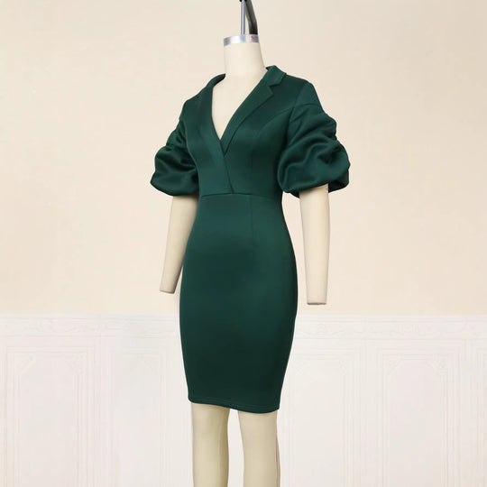 Damen figurbetontes Kleid mit eleganten Puffärmeln R&B