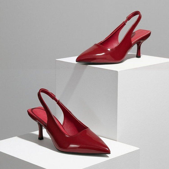 Damen Slingback-Pumps mit elegantem spitzem Zehenbereich und glänzender Oberfläche R&B