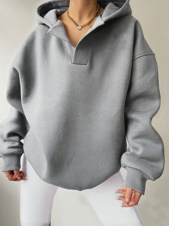 Damen Kapuzensweater mit übergroßem Schnitt und V-Ausschnitt R&B