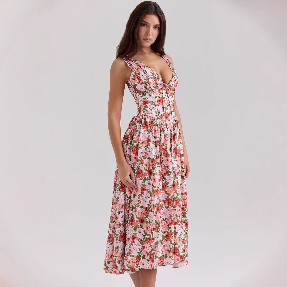Damen Maxikleid mit floralem Design und praktischen Taschen R&B
