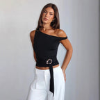 Damen asymmetrisches Oberteil mit Statement-Bund R&B