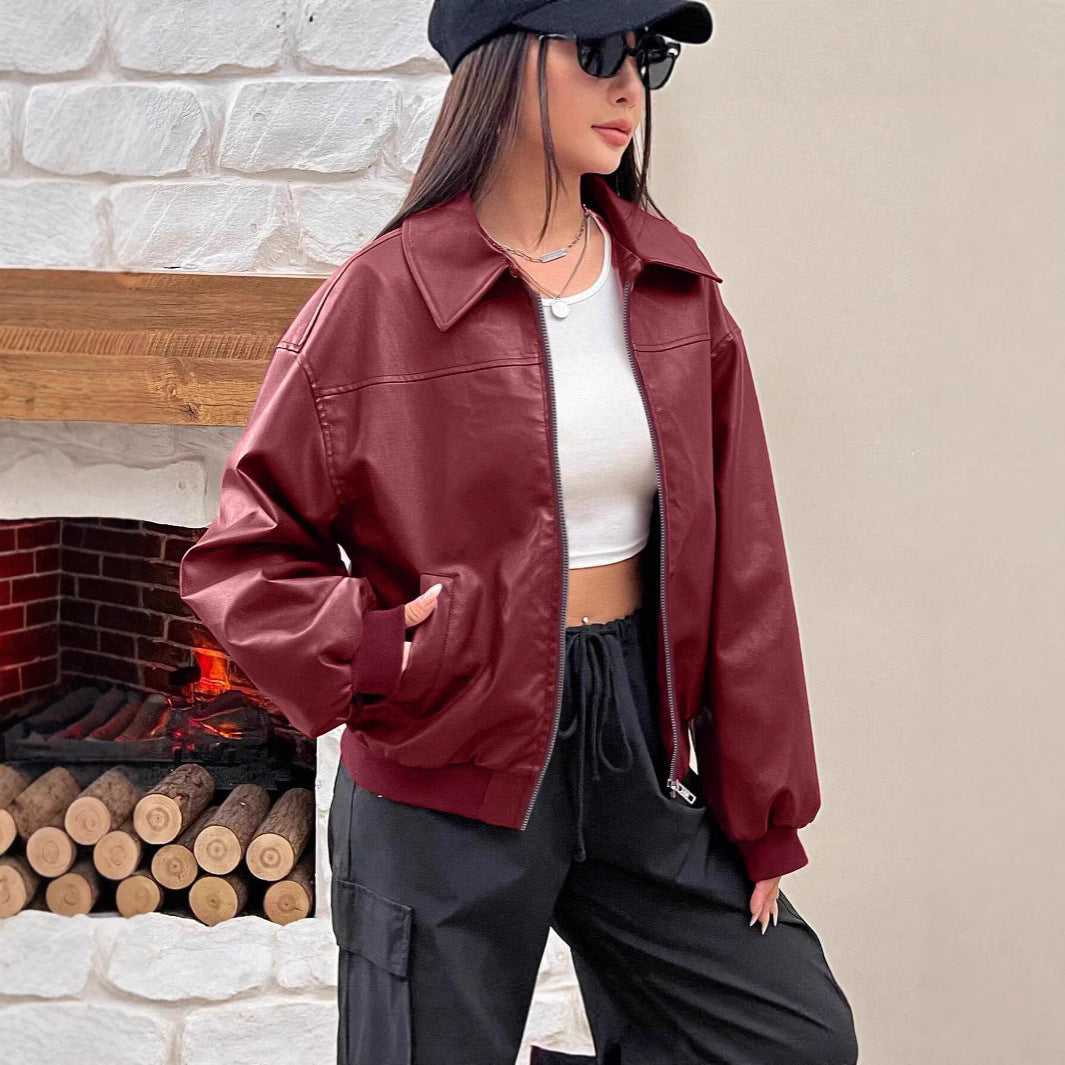 Damen Trendige Oversize-Jacke mit voluminösen Ärmeln und Reißverschluss R&B