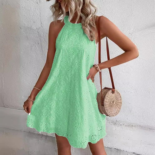 Damen luftiges Sommerkleid mit hohem Hals und femininen Details R&B