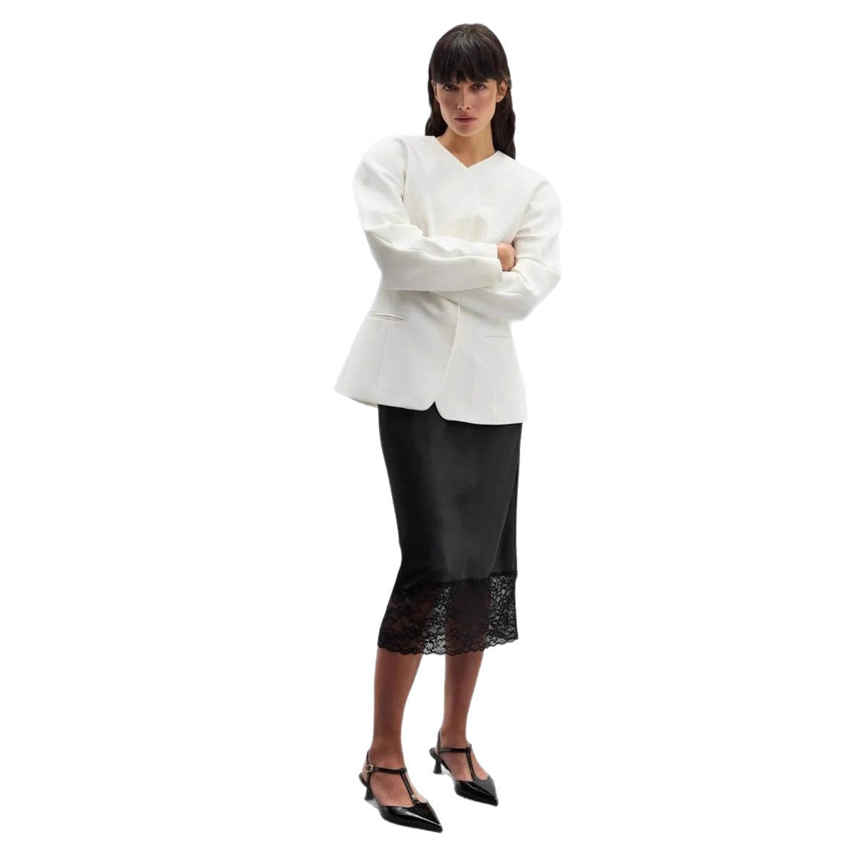 Damen eleganter Satin-Rock mit floralen Spitzenakzenten R&B