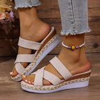 Damen Wedge-Pantoletten mit hochwertigem Textilobermaterial und raffiniertem Bast-Detail R&B