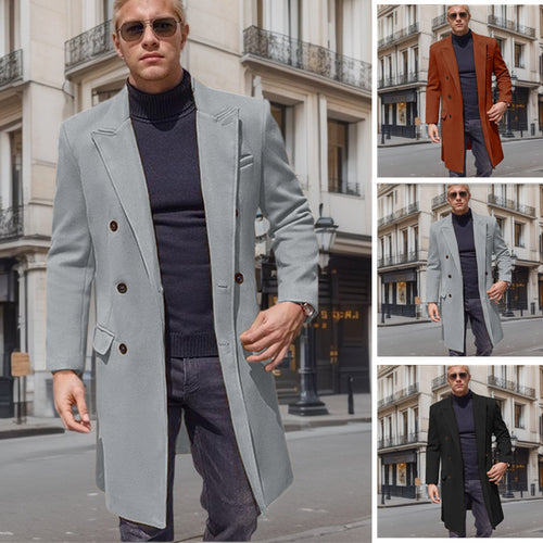 Herren eleganter Doppelknebel-Mantel mit stilvollem Schnitt und modischen Details R&B