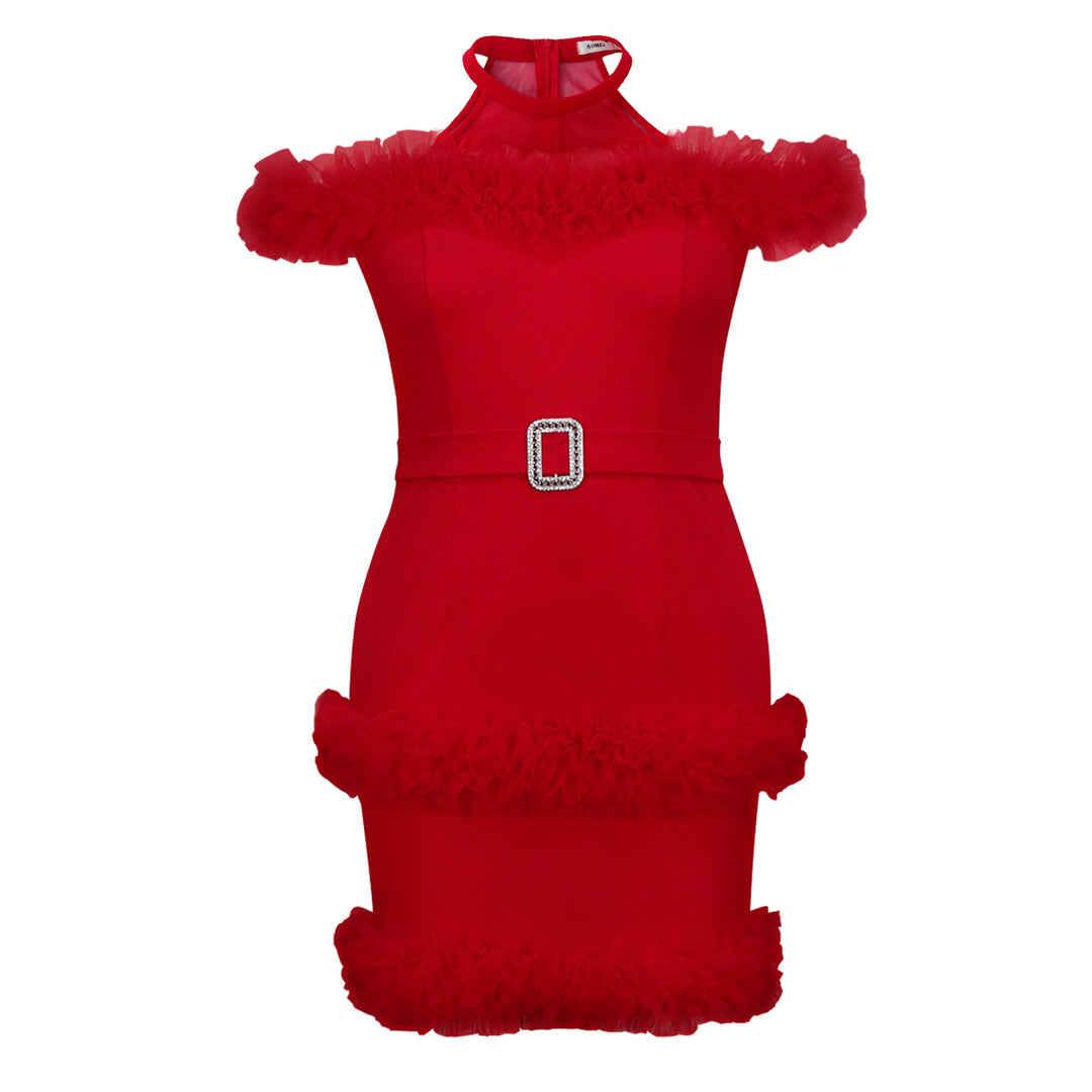 Damen elegantes Kleid mit fransigen Akzenten R&B