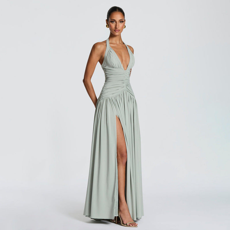 Damen Maxikleid mit tiefem V-Ausschnitt und seitlichem Schlitz R&B