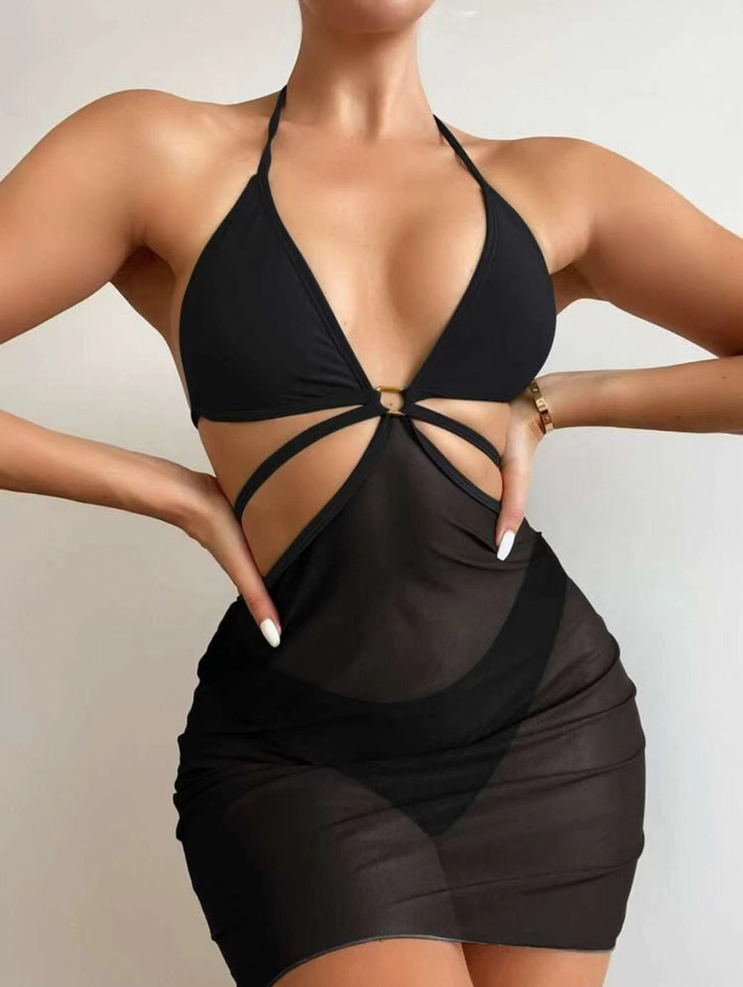 Damen Triangel-Bikini mit transparentem Wickelrock R&B