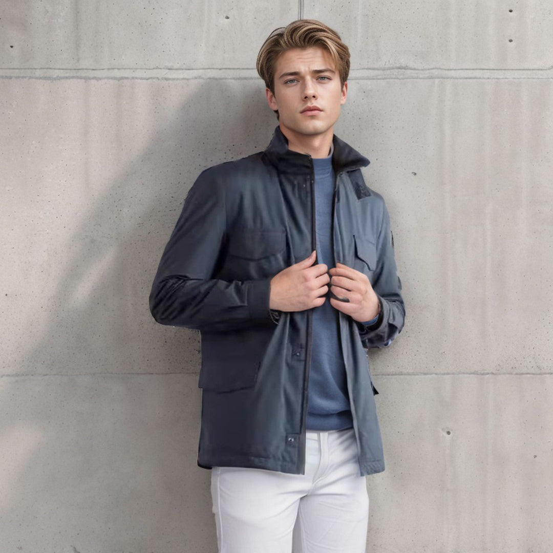 Herren vielseitige Utility-Jacke mit hohen Kragen und praktischen Taschen R&B