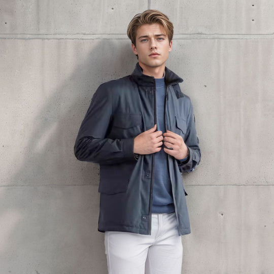Herren vielseitige Utility-Jacke mit hohen Kragen und praktischen Taschen R&B