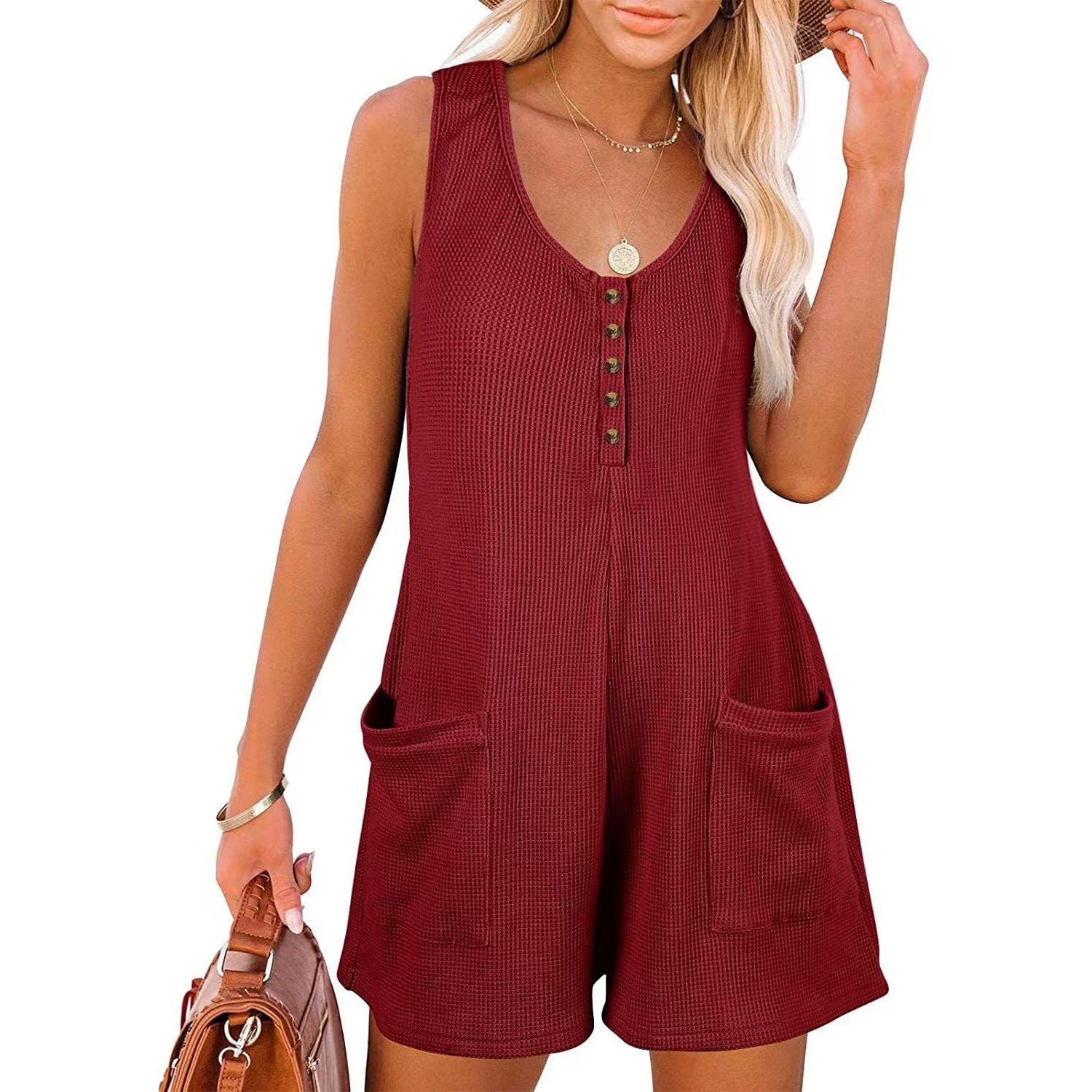 Damen lässiger Jumpsuit mit Knopfleiste und praktischen Taschen R&B