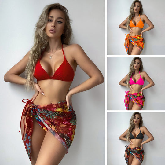 Damen Bikini mit verstellbaren Trägern und floralem Wickelrock R&B