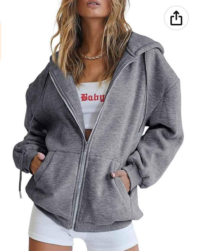 Damen Oversized Kapuzenjacke mit Reißverschluss R&B