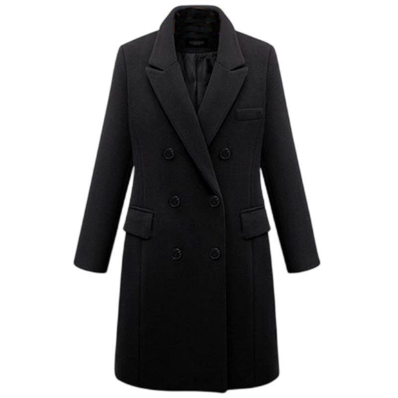 Damen eleganter doppelt-geknöpfter Wollmantel mit Taschen R&B
