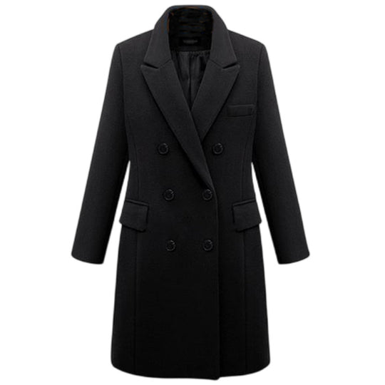 Damen eleganter doppelt-geknöpfter Wollmantel mit Taschen R&B