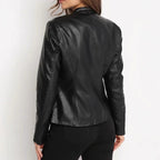 Damen Kunstlederjacke mit Stehkragen und asymmetrischem Reißverschluss
