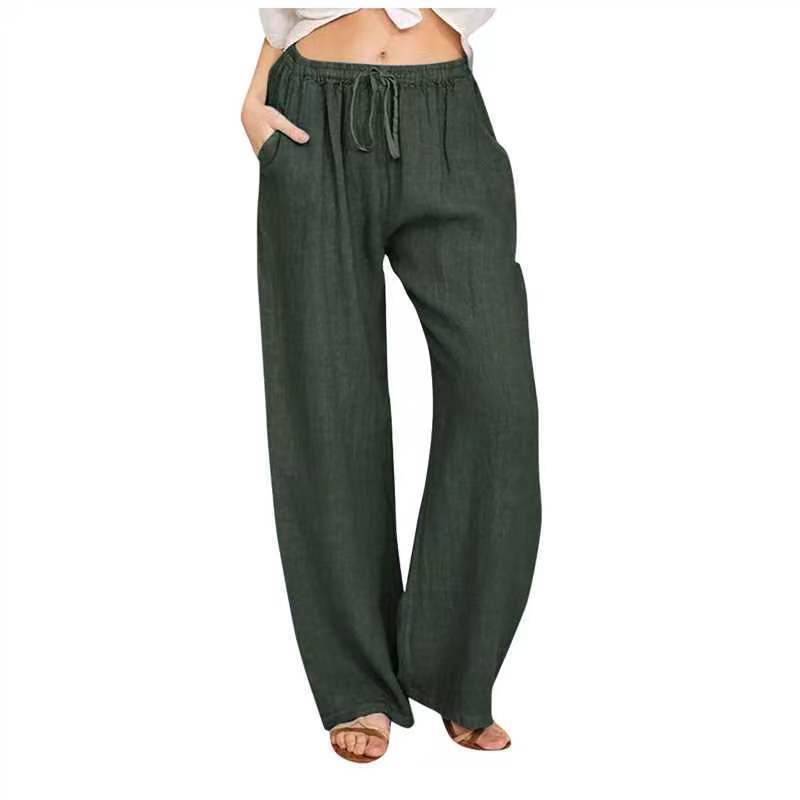 Damen nan weite Leinenhose mit Tunnelzug, hoher Bund und praktischen Seitentaschen R&B