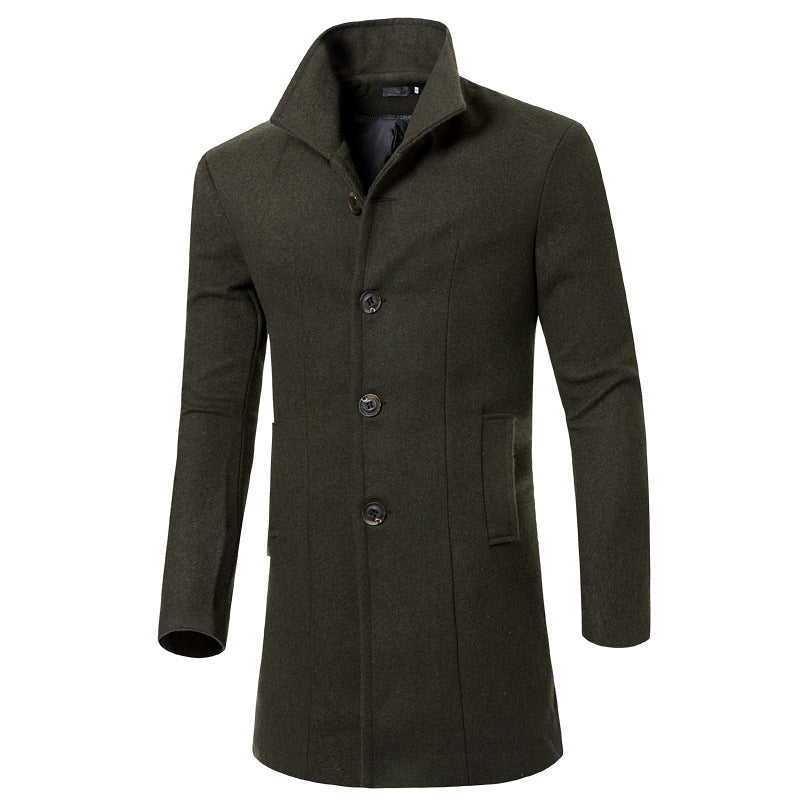 Herren eleganter Woolcoat mit modernem Stehkragen und praktischen Taschen R&B