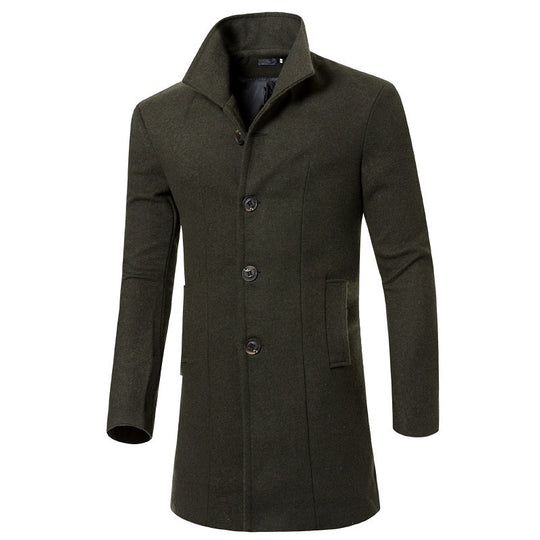 Herren eleganter Woolcoat mit modernem Stehkragen und praktischen Taschen R&B