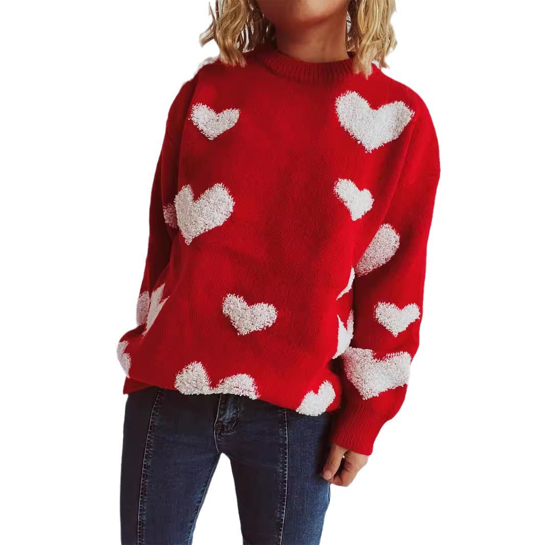 Damen Pullover mit Herzmuster und flauschigen Applikationen R&B