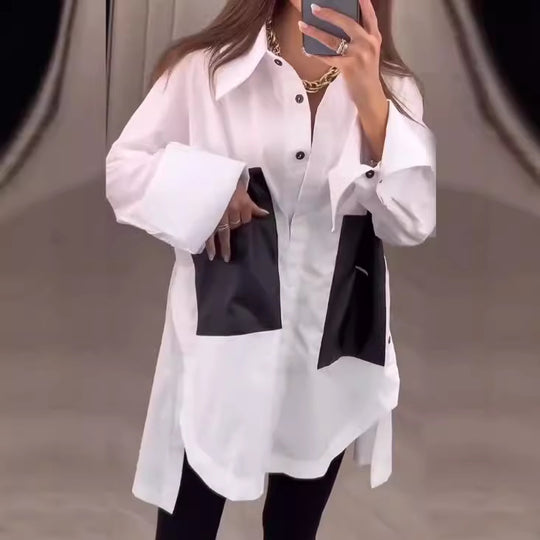 Damen nan Oversize-Hemd mit Kontrasttaschen, extra weiten Manschetten und seitlichen Schlitzen R&B