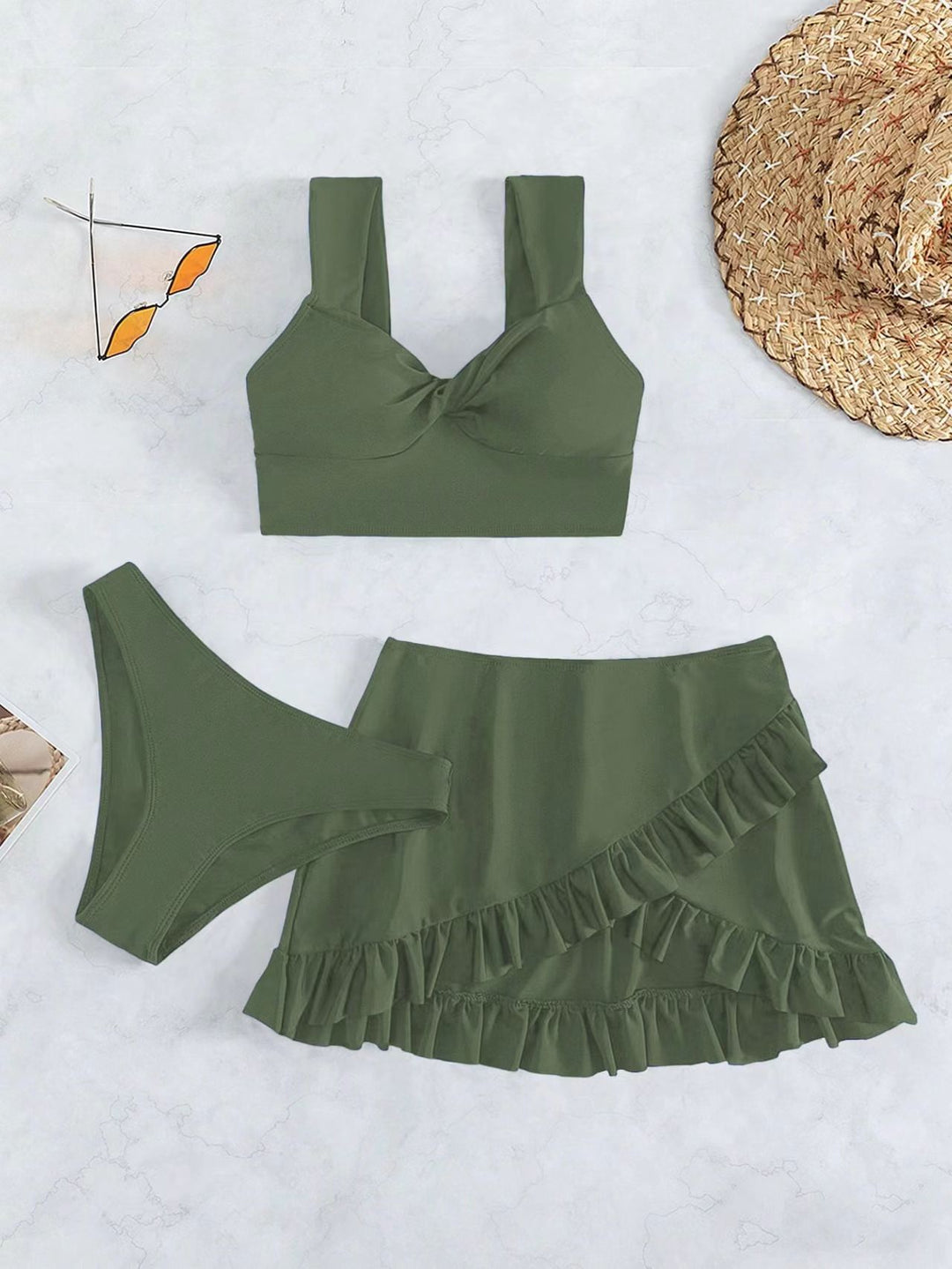 Damen Freizeit-Bikini-Set mit Wickelrock und stützenden Trägern R&B
