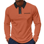 Herren nan langärmeliges Polo mit halbem Reißverschluss, aufgesetzter Brusttasche und feiner Strukturjersey-Qualität R&B