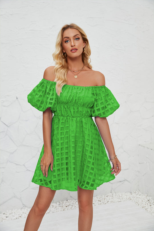 Damen Sommerkleid mit luftigen Puffärmeln und verspieltem Karo-Muster R&B