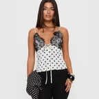 Damen Verspielt elegantes Spaghettiträgershirt mit Spitze und Punktemuster R&B