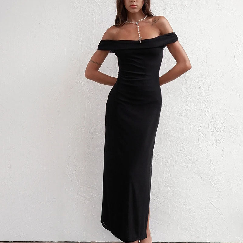 Damen Off-Shoulder Maxikleid mit elegantem Drapierungsdesign R&B