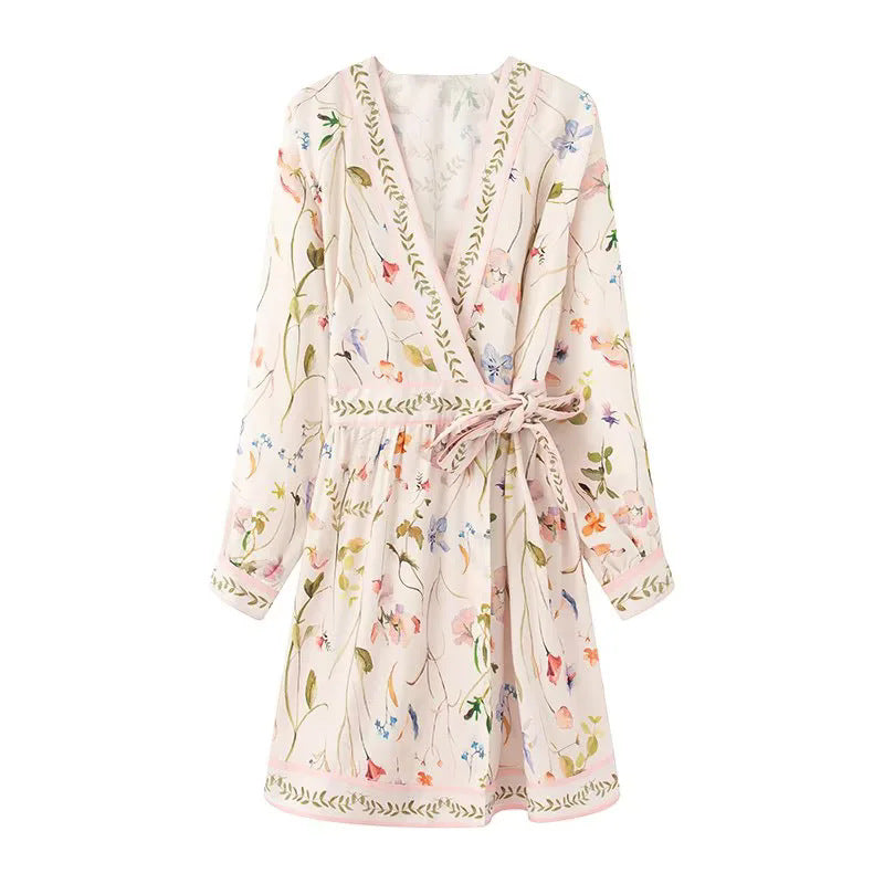 Damen Kimono-Robe mit floralem Muster und Taillengürtel R&B