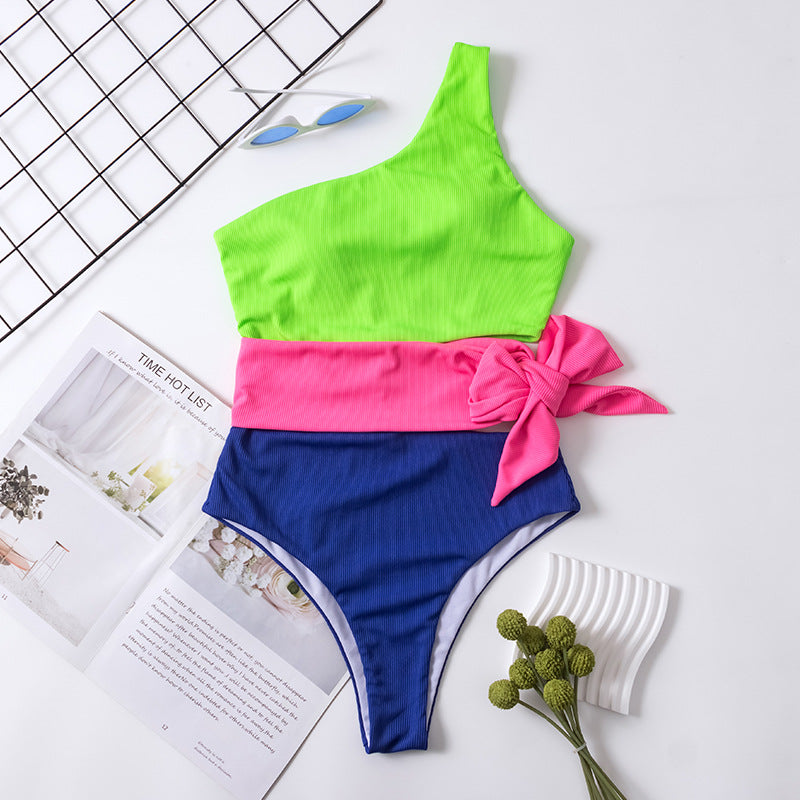 Damen Einteiliger Badeanzug mit asymmetrischem Design und modischem Wickelbund R&B